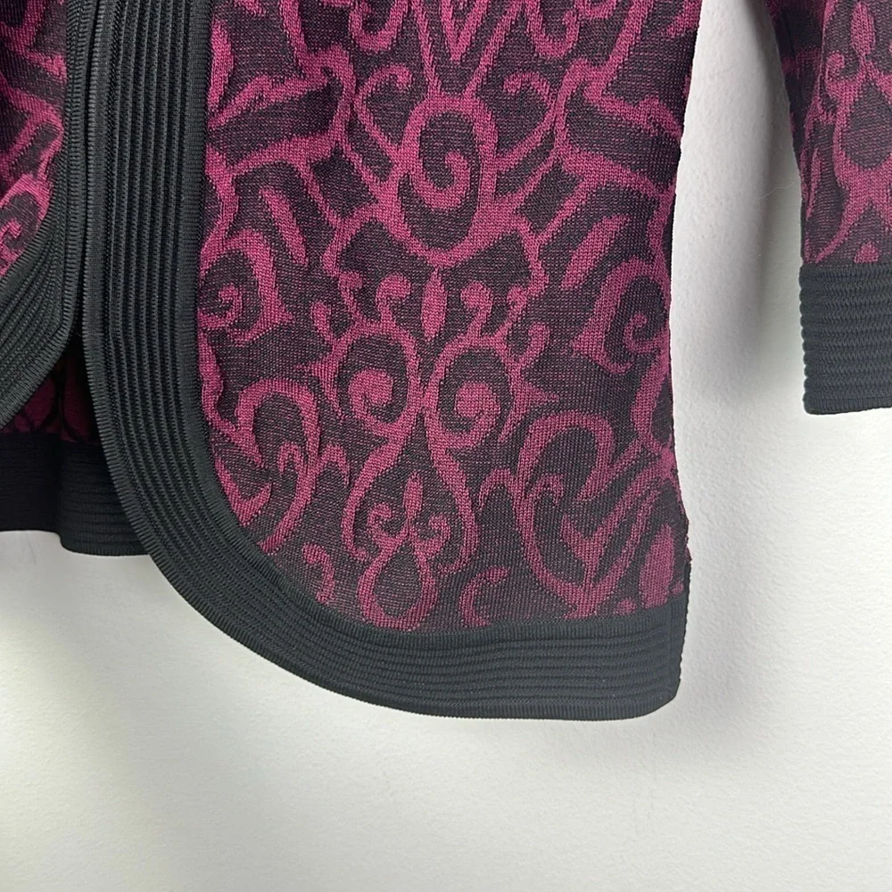 Exclusively Misook Petite M Texture Zip-Up Top Lightweight Jacket Burgundy Black - Picture 8 of 16